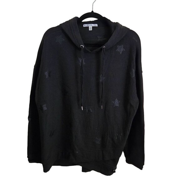 Seven 7 Black On Black Subtle Star Asymmetric Hem Hoodie Size L - Picture 1 of 5